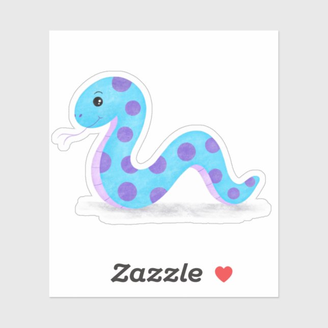 Cute Snake Cartoon in Blue Purple Spots Kawaii Sticker (Sheet)