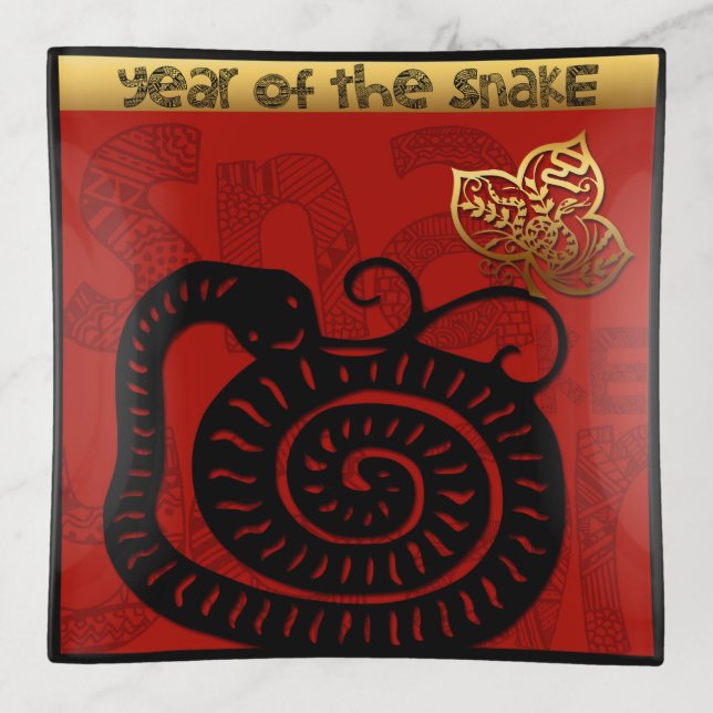 Cute Snake Chinese Year Zodiac Birthday Square TT Trinket Tray (Front)