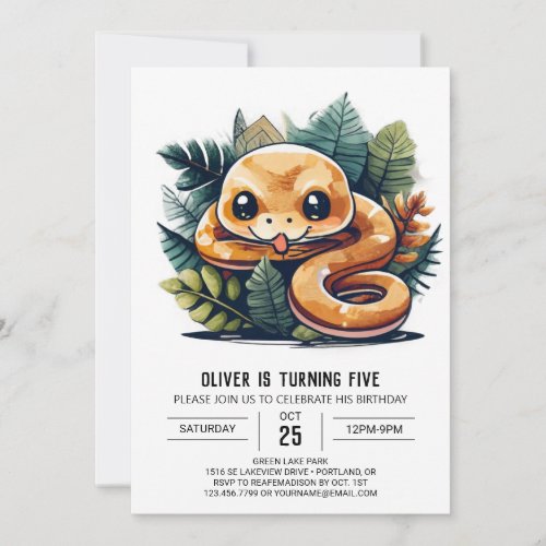 Cute Snake Jungle Birthday Invitation