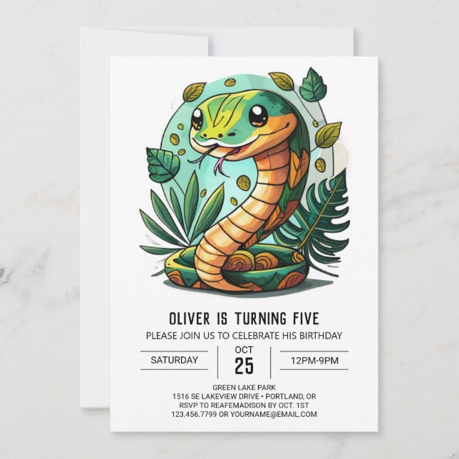 Cute Snake Kids Birthday Invitation (Front)