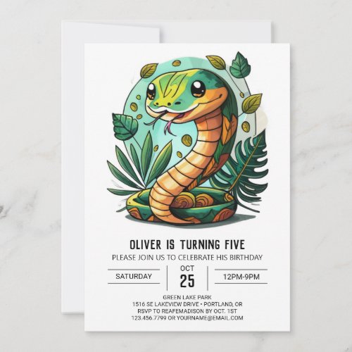 Cute Snake Kids Birthday Invitation