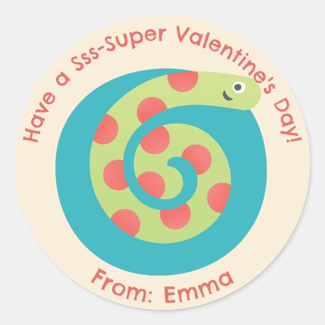 Cute Snake Valentine Stickers - Personalized Kids (Front)