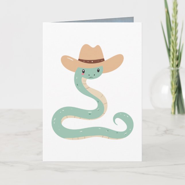 Cute Snake Wearing Hat Holiday Card (Front)