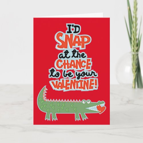 Cute Snappy Alligator Valentine Holiday Card