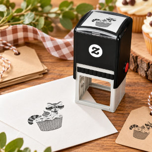 Cute Sneaky Raccoon & Chocolate Chip Cupcake Self-inking Stamp