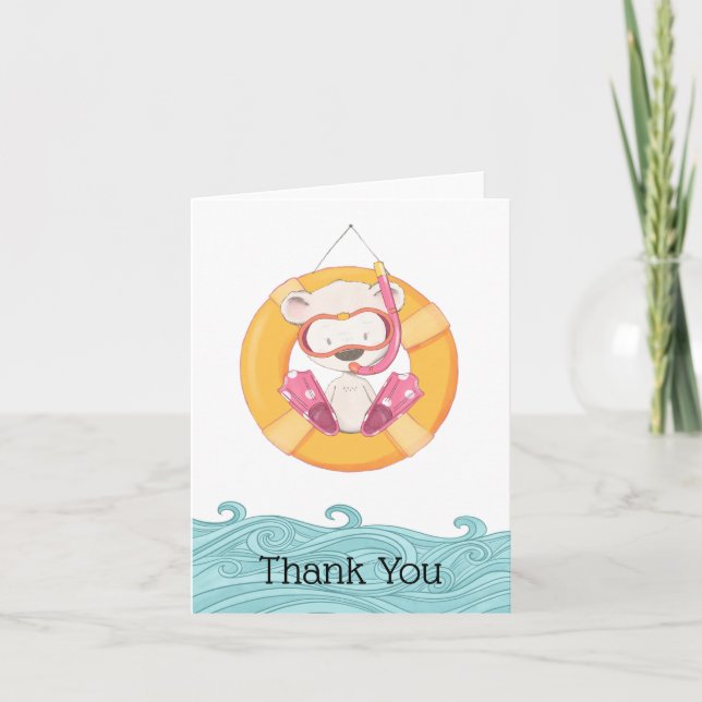Cute Snorkeling Girl Teddy Bear Thank You (Front)