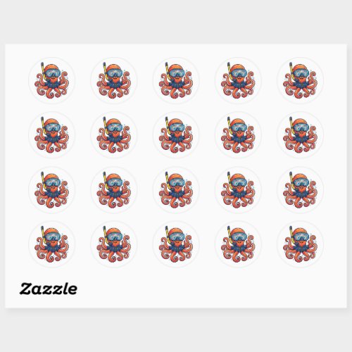 Cute Snorkeling Octopus - Ocean Explorer Classic Round Sticker