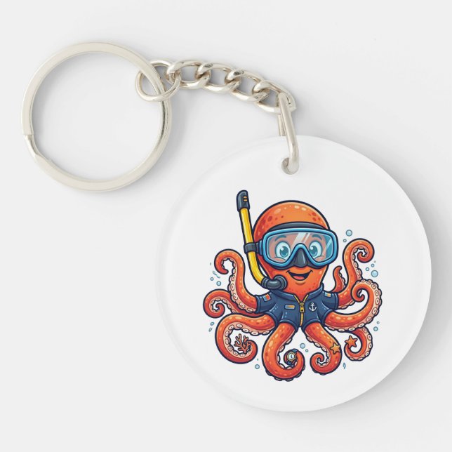 Cute Snorkeling Octopus - Ocean Explorer Keychain (Front)