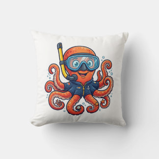 Cute Snorkeling Octopus - Ocean Explorer Throw Pillow