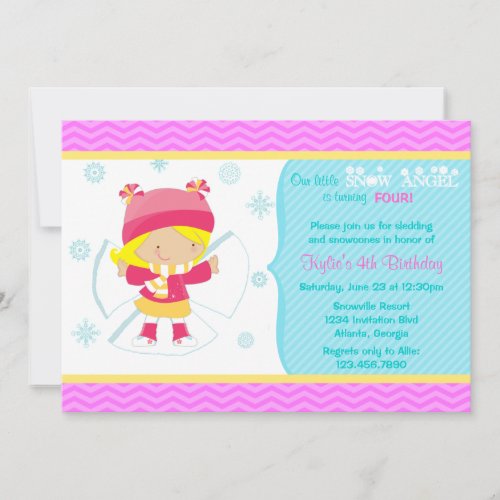 Cute Snow Angel Kids Winter Birthday Party Custom Invitations
