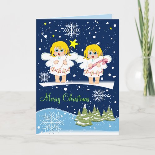 Cute Snow Angels and Custom Text card