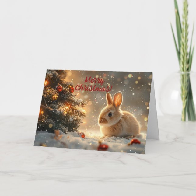 Cute Snow Bunny Christmas Card Holiday Greetings (Front)