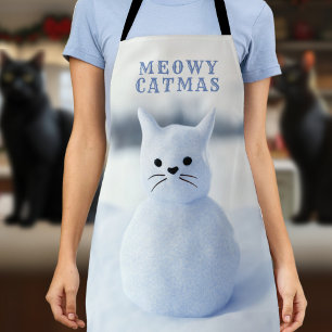 Cute Snow Cat Meowy Catmas Christmas Kitchen Apron