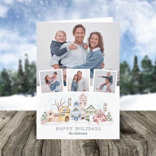 Cute Snow_Covered Christmas Cottages 4_Photo  Holiday Card