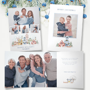 Cute Snow-Covered Christmas Cottages 4-Photo Tri-Fold Card