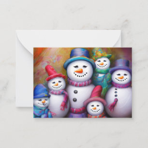 Cute snow family budget mini Christmas Note Card