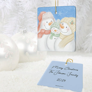Cute Snow Family Ceramic Ornament