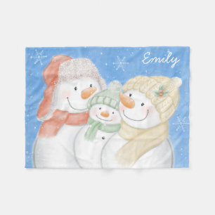 Cute Snow Family Fleece Blanket