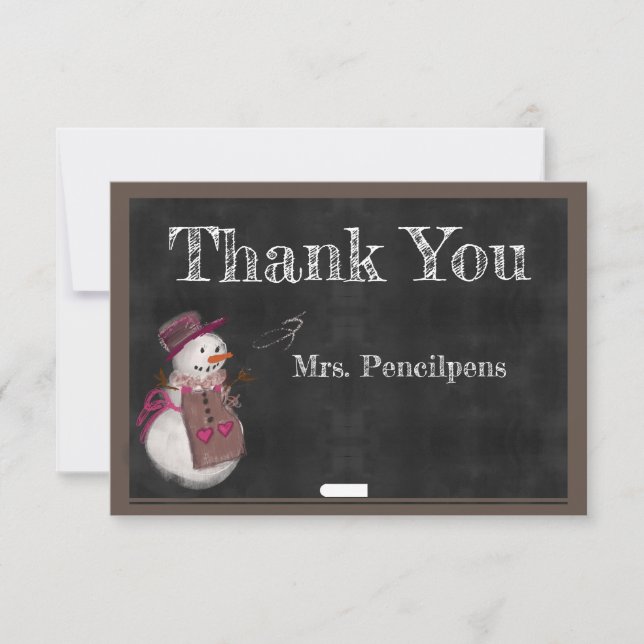 Cute Snow Girl Chalkboard Thank You Teacher (Front)
