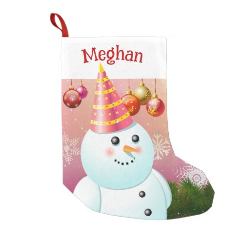 Cute Snow Lady With Pink Party Hat Small Christmas Small Christmas Stocking