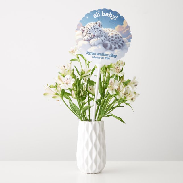 Cute Snow Leopard Asleep on Clouds Baby Shower Balloon (Vase)