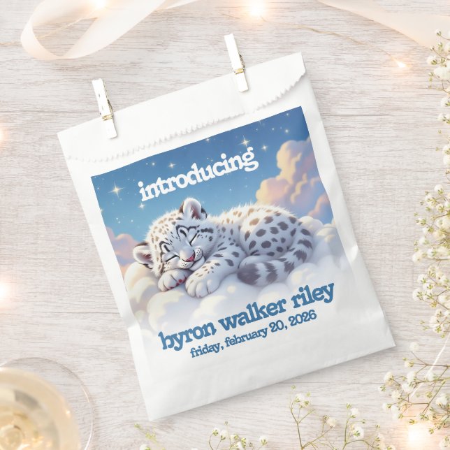 Cute Snow Leopard Asleep on Clouds Baby Shower Favor Bag (Clipped)