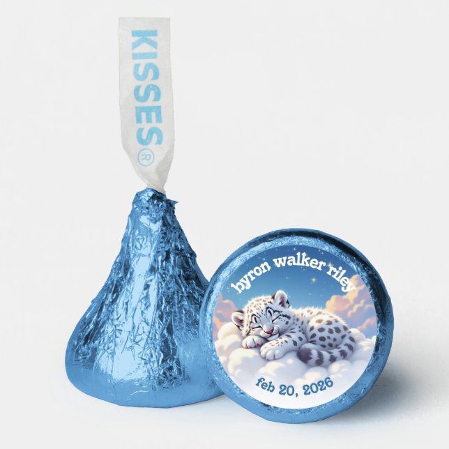 Cute Snow Leopard Asleep on Clouds Baby Shower Hershey®'s Kisses® (Front)