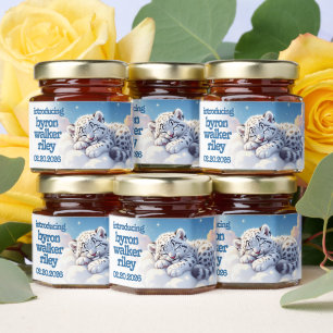 Cute Snow Leopard Asleep on Clouds Baby Shower Honey Jar Favors