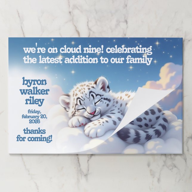 Cute Snow Leopard Asleep on Clouds Baby Shower Paper Pad (Folded)