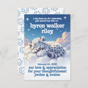 Cute Snow Leopard Asleep on Clouds Baby Shower Thank You Card
