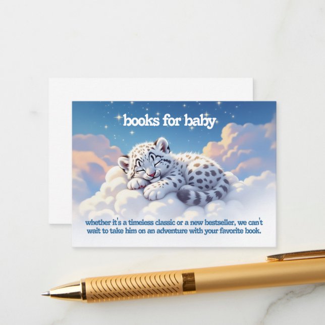Cute Snow Leopard Asleep on Clouds Books for Baby Enclosure Card (Front/Back In Situ)
