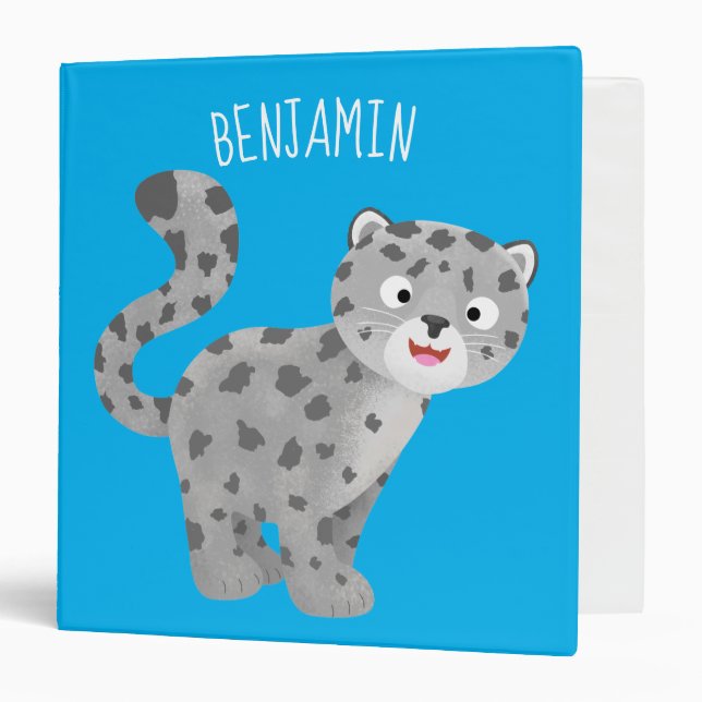 Cute snow leopard cartoon illustration 3 ring binder (Front/Inside)