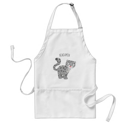 Cute snow leopard cartoon illustration adult apron