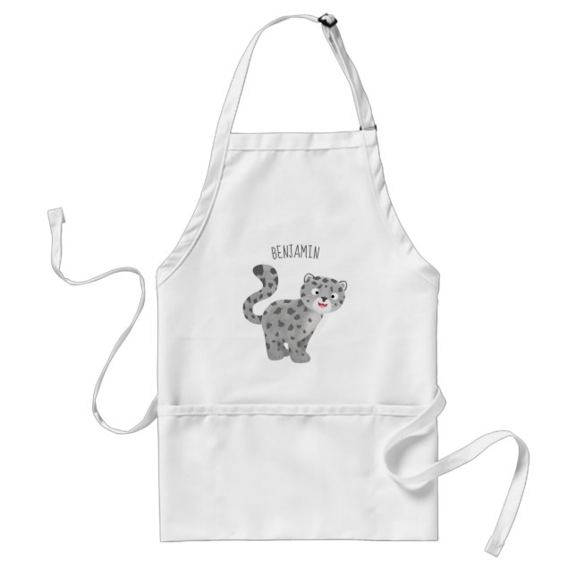 Cute snow leopard cartoon illustration adult apron (Front)
