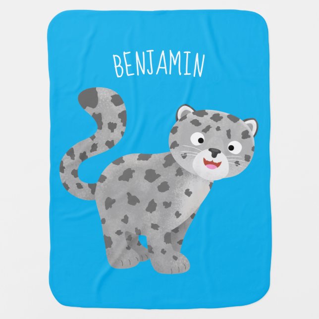 Cute snow leopard cartoon illustration baby blanket (Front)