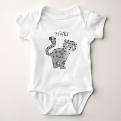 Cute snow leopard cartoon illustration baby bodysuit