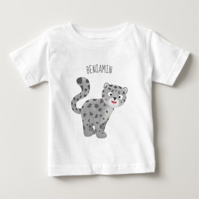 Cute snow leopard cartoon illustration baby T-Shirt (Front)