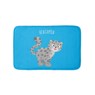 Cute snow leopard cartoon illustration bath mat