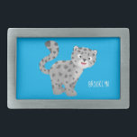 Cute snow leopard cartoon illustration belt buckle<br><div class="desc">This cute snow leopard is on the prowl! Drawn in fun cartoon illustration style.</div>
