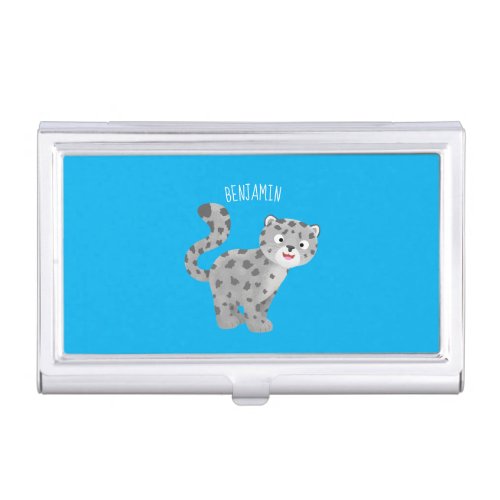 Cute snow leopard cartoon illustration business card case