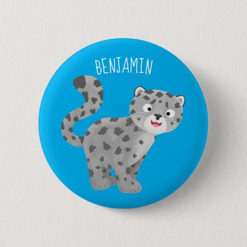 Cute snow leopard cartoon illustration button