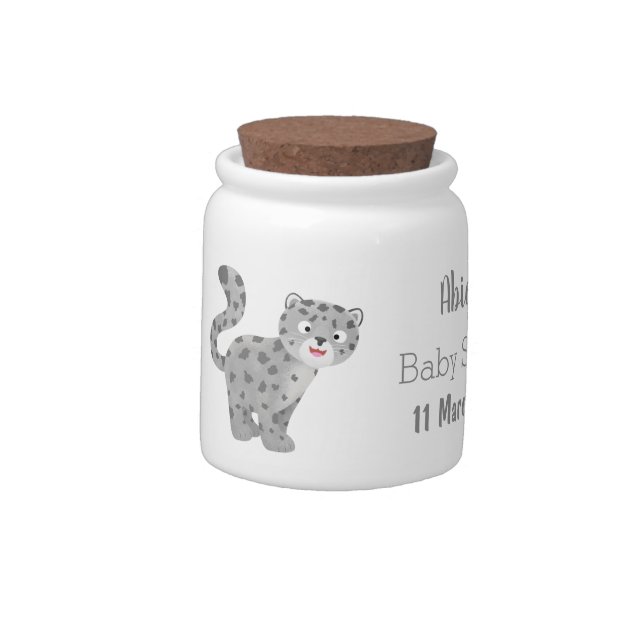 Cute snow leopard cartoon illustration candy jar (Left)