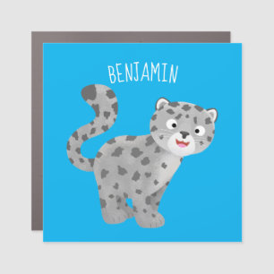 Cute snow leopard cartoon illustration car magnet