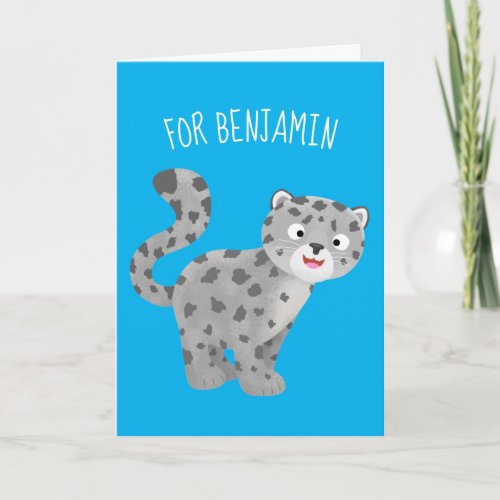 Cute snow leopard cartoon illustration card