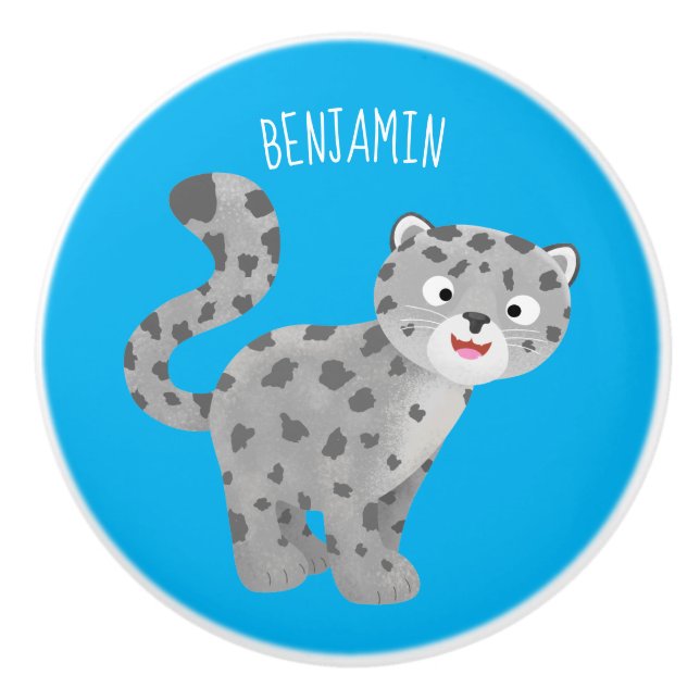 Cute snow leopard cartoon illustration ceramic knob (Front)