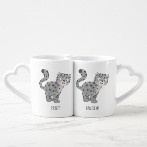 Cute snow leopard cartoon illustration coffee mug set