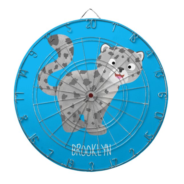 Cute snow leopard cartoon illustration dart board (Front)
