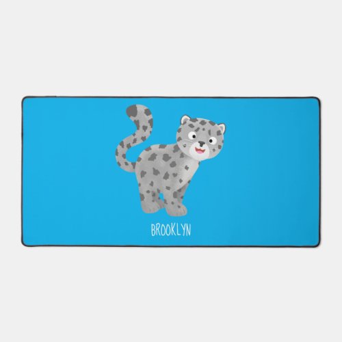 Cute snow leopard cartoon illustration desk mat