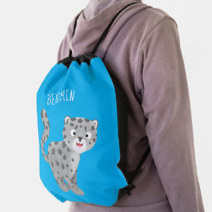 Cute snow leopard cartoon illustration drawstring bag