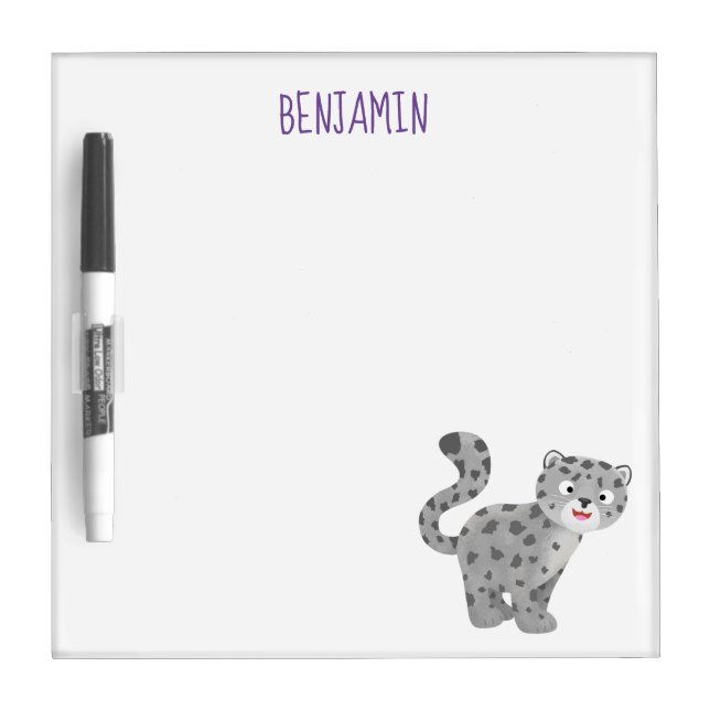 Cute snow leopard cartoon illustration dry erase board (Front)